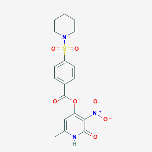 molecular formula C18H19N3O7S B2360965 6-Methyl-3-nitro-2-oxo-1,2-dihydropyridin-4-yl 4-(piperidin-1-ylsulfonyl)benzoate CAS No. 868680-20-0