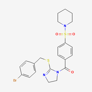 (2-((4-bromobenzyl)thio)-4,5-dihydro-1H-imidazol-1-yl)(4-(piperidin-1-ylsulfonyl)phenyl)methanone