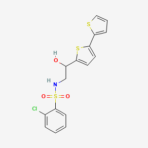 molecular formula C16H14ClNO3S3 B2360985 2-{[2,2'-bithiophene]-5-yl}-S-(2-chlorophenyl)-2-hydroxyethane-1-sulfonamido CAS No. 2097932-13-1