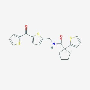 molecular formula C20H19NO2S3 B2360991 1-(thiophen-2-yl)-N-((5-(thiophene-2-carbonyl)thiophen-2-yl)methyl)cyclopentanecarboxamide CAS No. 1421450-83-0