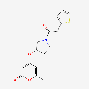 molecular formula C16H17NO4S B2360995 6-methyl-4-((1-(2-(thiophen-2-yl)acetyl)pyrrolidin-3-yl)oxy)-2H-pyran-2-one CAS No. 1705506-36-0