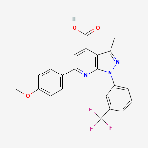 molecular formula C22H16F3N3O3 B2360998 6-(4-Methoxyphenyl)-3-methyl-1-[3-(trifluoromethyl)phenyl]pyrazolo[3,4-b]pyridine-4-carboxylic acid CAS No. 885457-03-4