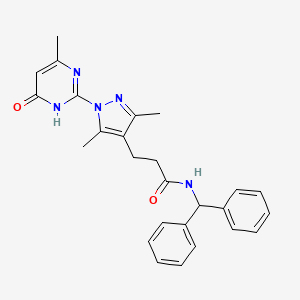 molecular formula C26H27N5O2 B2361014 N-二苯甲基-3-(3,5-二甲基-1-(4-甲基-6-氧代-1,6-二氢嘧啶-2-基)-1H-吡唑-4-基)丙酰胺 CAS No. 1172241-06-3