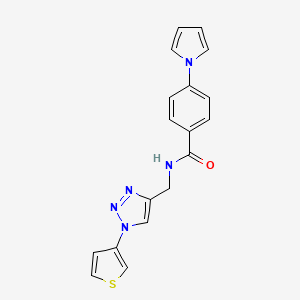 molecular formula C18H15N5OS B2361023 4-(1H-pyrrol-1-yl)-N-((1-(thiophen-3-yl)-1H-1,2,3-triazol-4-yl)methyl)benzamide CAS No. 2097914-97-9