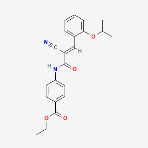 molecular formula C22H22N2O4 B2361036 (E)-乙基 4-(2-氰基-3-(2-异丙氧基苯基)丙烯酰胺)苯甲酸酯 CAS No. 365507-95-5