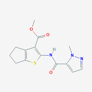 molecular formula C14H15N3O3S B2361051 methyl 2-(1-methyl-1H-pyrazole-5-carboxamido)-5,6-dihydro-4H-cyclopenta[b]thiophene-3-carboxylate CAS No. 1171806-16-8