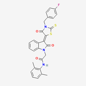 molecular formula C28H22FN3O3S2 B2361052 N-(2,6-二甲基苯基)-2-{(3Z)-3-[3-(4-氟苄基)-4-氧代-2-硫代-1,3-噻唑烷-5-亚甲基]-2-氧代-2,3-二氢-1H-吲哚-1-基}乙酰胺 CAS No. 618077-18-2