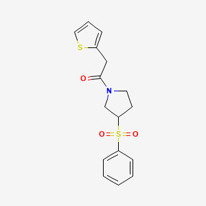 molecular formula C16H17NO3S2 B2361061 1-(3-(Phenylsulfonyl)pyrrolidin-1-yl)-2-(thiophen-2-yl)ethanone CAS No. 1448056-97-0