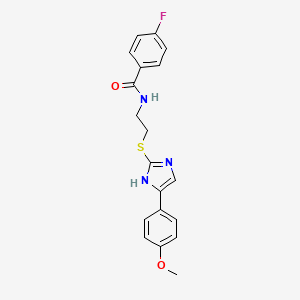 molecular formula C19H18FN3O2S B2361095 4-fluoro-N-(2-((5-(4-methoxyphenyl)-1H-imidazol-2-yl)thio)ethyl)benzamide CAS No. 897455-00-4