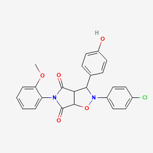 molecular formula C24H19ClN2O5 B2361100 2-(4-chlorophenyl)-3-(4-hydroxyphenyl)-5-(2-methoxyphenyl)dihydro-2H-pyrrolo[3,4-d]isoxazole-4,6(5H,6aH)-dione CAS No. 256332-72-6