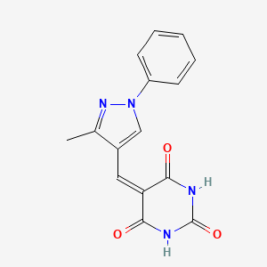 molecular formula C15H12N4O3 B2361109 5-((3-methyl-1-phenyl-1H-pyrazol-4-yl)methylene)pyrimidine-2,4,6(1H,3H,5H)-trione CAS No. 956292-36-7