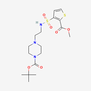 molecular formula C17H27N3O6S2 B2361111 Tert-butyl 4-(2-(2-(methoxycarbonyl)thiophene-3-sulfonamido)ethyl)piperazine-1-carboxylate CAS No. 1208544-60-8