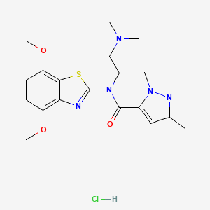 molecular formula C19H26ClN5O3S B2361128 N-(4,7-二甲氧基苯并[d]噻唑-2-基)-N-(2-(二甲氨基)乙基)-1,3-二甲基-1H-吡唑-5-甲酰胺盐酸盐 CAS No. 1216953-81-9