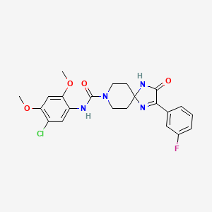 molecular formula C22H22ClFN4O4 B2361152 N-(5-chloro-2,4-dimethoxyphenyl)-2-(3-fluorophenyl)-3-oxo-1,4,8-triazaspiro[4.5]dec-1-ene-8-carboxamide CAS No. 1189421-82-6