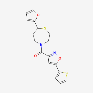 molecular formula C17H16N2O3S2 B2361162 (7-(Furan-2-yl)-1,4-thiazepan-4-yl)(5-(thiophen-2-yl)isoxazol-3-yl)methanone CAS No. 1705245-15-3