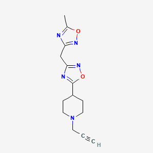 molecular formula C14H17N5O2 B2361227 4-{3-[(5-Methyl-1,2,4-oxadiazol-3-yl)methyl]-1,2,4-oxadiazol-5-yl}-1-(prop-2-yn-1-yl)piperidine CAS No. 1333925-64-6