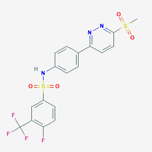 molecular formula C18H13F4N3O4S2 B2361272 4-fluoro-N-(4-(6-(methylsulfonyl)pyridazin-3-yl)phenyl)-3-(trifluoromethyl)benzenesulfonamide CAS No. 921794-05-0