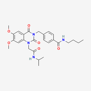 molecular formula C27H34N4O6 B2361285 N-butyl-4-((1-(2-(isopropylamino)-2-oxoethyl)-6,7-dimethoxy-2,4-dioxo-1,2-dihydroquinazolin-3(4H)-yl)methyl)benzamide CAS No. 1185011-52-2