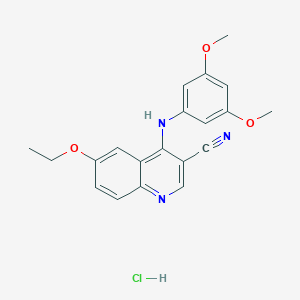 molecular formula C20H20ClN3O3 B2361307 4-((3,5-Dimethoxyphenyl)amino)-6-ethoxyquinoline-3-carbonitrile hydrochloride CAS No. 1323330-72-8