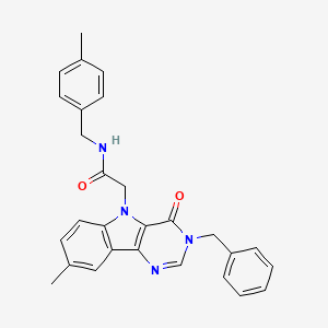 molecular formula C28H26N4O2 B2361315 2-(3-benzyl-8-methyl-4-oxo-3H-pyrimido[5,4-b]indol-5(4H)-yl)-N-(4-methylbenzyl)acetamide CAS No. 1215390-64-9