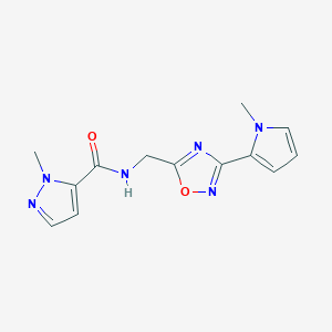 molecular formula C13H14N6O2 B2361316 1-甲基-N-((3-(1-甲基-1H-吡咯-2-基)-1,2,4-恶二唑-5-基)甲基)-1H-吡唑-5-甲酰胺 CAS No. 2034550-07-5