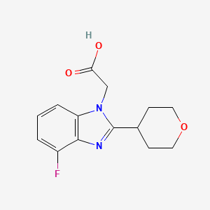 molecular formula C14H15FN2O3 B2361324 2-{4-Fluoro-2-(tetrahydro-2H-pyran-4-yl)-1H-benzo[d]imidazol-1-yl}acetic acid CAS No. 2197062-18-1