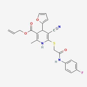 molecular formula C23H20FN3O4S B2361343 Allyl 5-cyano-6-((2-((4-fluorophenyl)amino)-2-oxoethyl)thio)-4-(furan-2-yl)-2-methyl-1,4-dihydropyridine-3-carboxylate CAS No. 780792-83-8