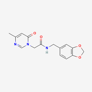 molecular formula C15H15N3O4 B2361351 N-(benzo[d][1,3]dioxol-5-ylmethyl)-2-(4-methyl-6-oxopyrimidin-1(6H)-yl)acetamide CAS No. 1211211-96-9