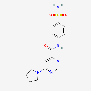 molecular formula C15H17N5O3S B2361354 6-(吡咯烷-1-基)-N-(4-磺酰氨基苯基)嘧啶-4-甲酰胺 CAS No. 2034256-98-7