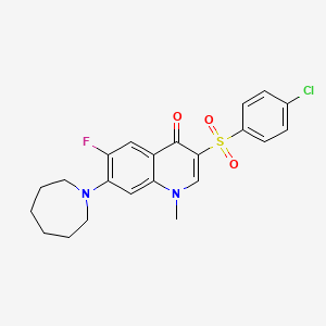 molecular formula C22H22ClFN2O3S B2361371 7-azepan-1-yl-3-[(4-chlorophenyl)sulfonyl]-6-fluoro-1-methylquinolin-4(1H)-one CAS No. 892775-37-0