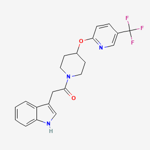 molecular formula C21H20F3N3O2 B2361374 2-(1H-indol-3-yl)-1-(4-((5-(trifluoromethyl)pyridin-2-yl)oxy)piperidin-1-yl)ethanone CAS No. 1421492-46-7