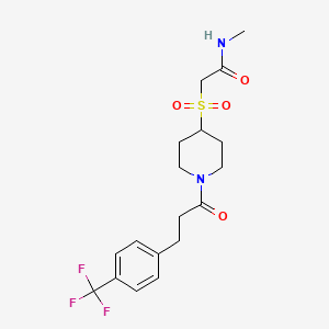 molecular formula C18H23F3N2O4S B2361399 N-methyl-2-((1-(3-(4-(trifluoromethyl)phenyl)propanoyl)piperidin-4-yl)sulfonyl)acetamide CAS No. 1797688-46-0