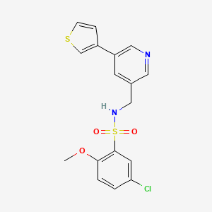 molecular formula C17H15ClN2O3S2 B2361405 5-chloro-2-methoxy-N-((5-(thiophen-3-yl)pyridin-3-yl)methyl)benzenesulfonamide CAS No. 1798638-76-2