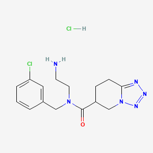 molecular formula C15H20Cl2N6O B2361423 N-(2-Aminoethyl)-N-[(3-chlorophenyl)methyl]-5,6,7,8-tetrahydrotetrazolo[1,5-a]pyridine-6-carboxamide;hydrochloride CAS No. 2418668-48-9
