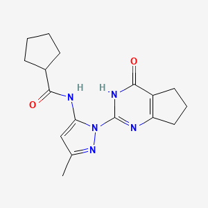 molecular formula C17H21N5O2 B2361450 N-(3-甲基-1-(4-氧代-4,5,6,7-四氢-3H-环戊并[d]嘧啶-2-基)-1H-吡唑-5-基)环戊烷甲酰胺 CAS No. 1003799-24-3