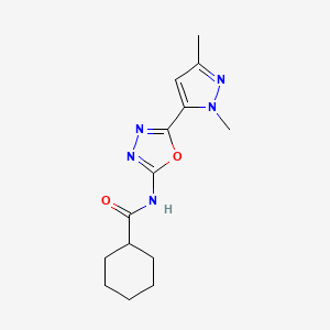 molecular formula C14H19N5O2 B2361456 N-(5-(1,3-二甲基-1H-吡唑-5-基)-1,3,4-恶二唑-2-基)环己甲酰胺 CAS No. 1171408-38-0