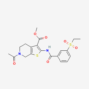 molecular formula C20H22N2O6S2 B2361458 6-乙酰基-2-(3-(乙磺酰基)苯甲酰胺基)-4,5,6,7-四氢噻吩并[2,3-c]吡啶-3-羧酸甲酯 CAS No. 886918-91-8