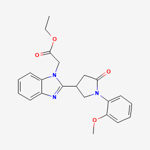 molecular formula C22H23N3O4 B2361459 ethyl {2-[1-(2-methoxyphenyl)-5-oxopyrrolidin-3-yl]-1H-benzimidazol-1-yl}acetate CAS No. 890633-02-0