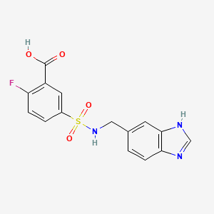 molecular formula C15H12FN3O4S B2361488 5-(N-((1H-benzo[d]imidazol-5-yl)methyl)sulfamoyl)-2-fluorobenzoic acid CAS No. 2034423-30-6