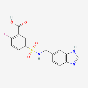 molecular formula C15H12FN3O4S B2361488 5-(N-((1H-ベンゾ[d]イミダゾール-5-イル)メチル)スルファモイル)-2-フルオロ安息香酸 CAS No. 2034423-30-6