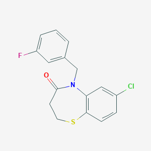 molecular formula C16H13ClFNOS B2361492 7-chloro-5-(3-fluorobenzyl)-2,3-dihydro-1,5-benzothiazepin-4(5H)-one CAS No. 341967-92-8