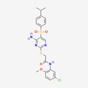 molecular formula C22H23ClN4O4S2 B2361493 2-((4-amino-5-((4-isopropylphenyl)sulfonyl)pyrimidin-2-yl)thio)-N-(5-chloro-2-methoxyphenyl)acetamide CAS No. 892273-96-0