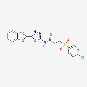 molecular formula C19H14ClN3O5S B2361503 N-(5-(苯并呋喃-2-基)-1,3,4-恶二唑-2-基)-3-((4-氯苯基)磺酰)丙酰胺 CAS No. 922099-80-7