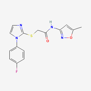 molecular formula C15H13FN4O2S B2361536 2-((1-(4-氟苯基)-1H-咪唑-2-基)硫代)-N-(5-甲基异恶唑-3-基)乙酰胺 CAS No. 851132-72-4