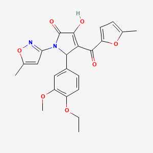 molecular formula C23H22N2O7 B2361579 5-(4-ethoxy-3-methoxyphenyl)-3-hydroxy-4-(5-methylfuran-2-carbonyl)-1-(5-methylisoxazol-3-yl)-1H-pyrrol-2(5H)-one CAS No. 618872-78-9