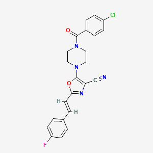 molecular formula C23H18ClFN4O2 B2361633 (E)-5-(4-(4-氯苯甲酰)哌嗪-1-基)-2-(4-氟苯乙烯基)恶唑-4-腈 CAS No. 941260-47-5