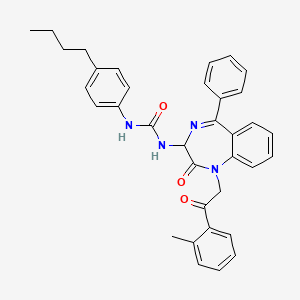 molecular formula C35H34N4O3 B2361652 N-(2,5-diaza-2-(2-(2-methylphenyl)-2-oxoethyl)-3-oxo-6-phenylbicyclo[5.4.0]undeca-1(7),5,8,10-tetraen-4-yl)((4-butylphenyl)amino)formamide CAS No. 1796921-15-7