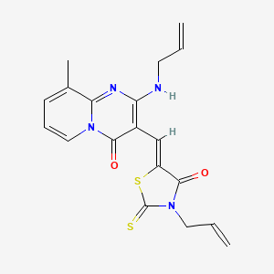 molecular formula C19H18N4O2S2 B2361708 (Z)-3-allyl-5-((2-(allylamino)-9-methyl-4-oxo-4H-pyrido[1,2-a]pyrimidin-3-yl)methylene)-2-thioxothiazolidin-4-one CAS No. 361995-89-3