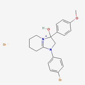 molecular formula C20H22Br2N2O2 B2361713 1-(4-Bromophenyl)-3-hydroxy-3-(4-methoxyphenyl)-2,3,5,6,7,8-hexahydroimidazo[1,2-a]pyridin-1-ium bromide CAS No. 1101751-82-9