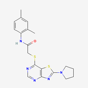 molecular formula C19H21N5OS2 B2361752 N-(2,4-dimethylphenyl)-2-((2-(pyrrolidin-1-yl)thiazolo[4,5-d]pyrimidin-7-yl)thio)acetamide CAS No. 1189481-84-2